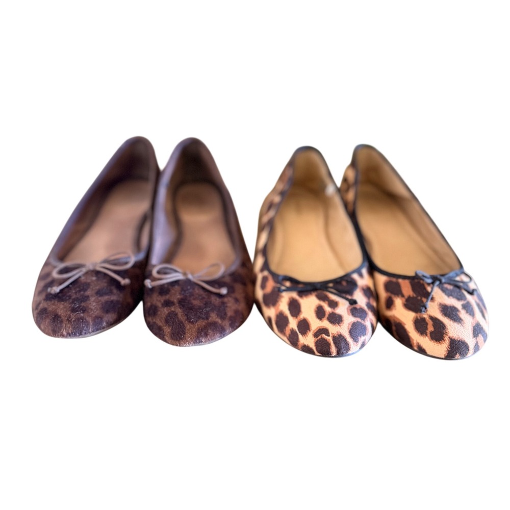 Old Navy Ballet Flats Womens 8 Brown Leopard Print Bundle 2 Pairs Bow Accents